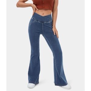Halara cross over stretchy denim super flare pants